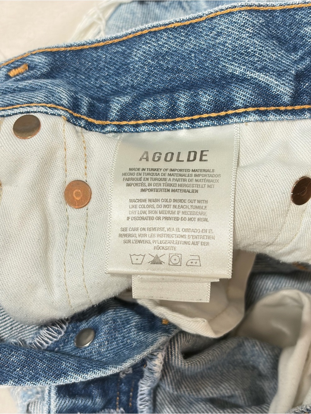 AGOLDE Distressed High Rise Denim Shorts Medium Wash - Picture 4 of 9